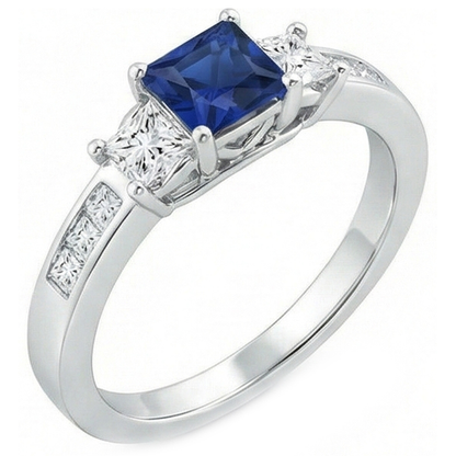 Princess Cut 2.85 Ct Sapphire And Natural Earth Mined Diamonds Wedding Ring White Gold 14K