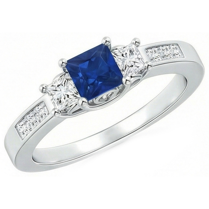 Princess Cut 2.85 Ct Sapphire And Natural Earth Mined Diamonds Wedding Ring White Gold 14K