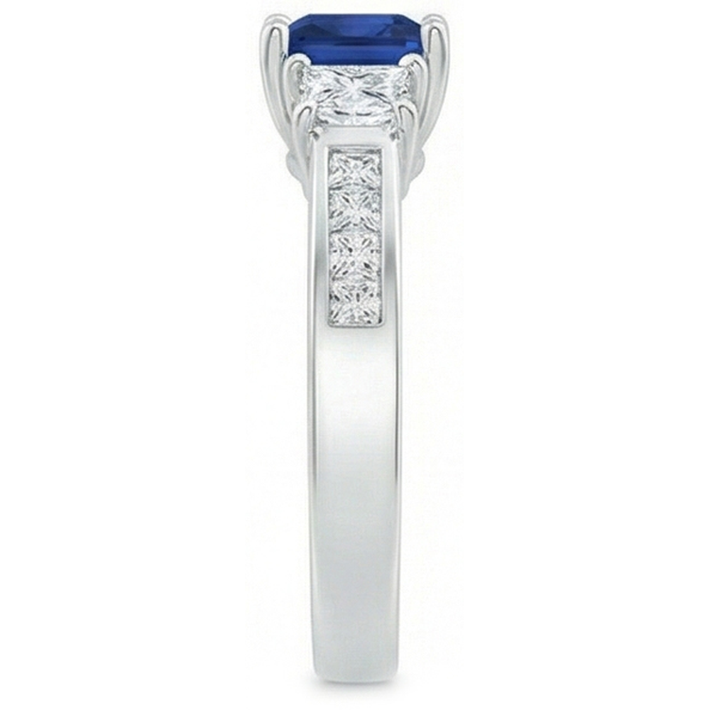 Princess Cut 2.85 Ct Sapphire And Natural Earth Mined Diamonds Wedding Ring White Gold 14K