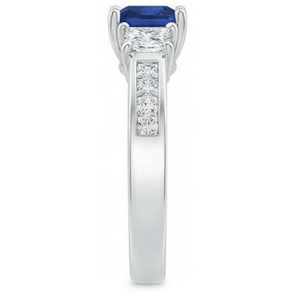 Princess Cut 2.85 Ct Sapphire And Natural Earth Mined Diamonds Wedding Ring White Gold 14K