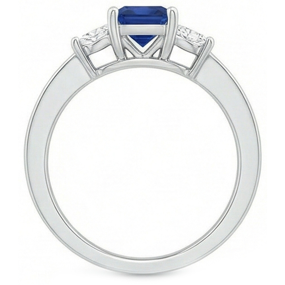Princess Cut 2.85 Ct Sapphire And Natural Earth Mined Diamonds Wedding Ring White Gold 14K