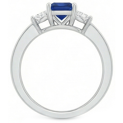 Princess Cut 2.85 Ct Sapphire And Natural Earth Mined Diamonds Wedding Ring White Gold 14K