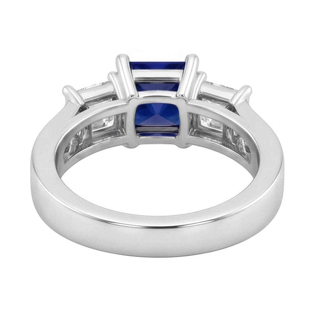 Princess Cut 3.50 Ct Ceylon Sapphire And Natural Earth Mined Diamonds Ring White Gold 14K