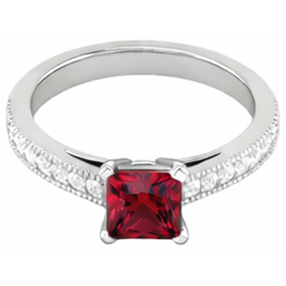 Princess Cut 3 Carats Ruby With Natural Earth Mined Diamonds Wedding Ring White Gold