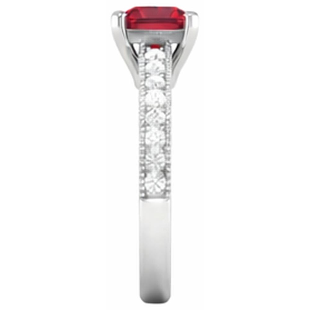 Princess Cut 3 Carats Ruby With Natural Earth Mined Diamonds Wedding Ring White Gold