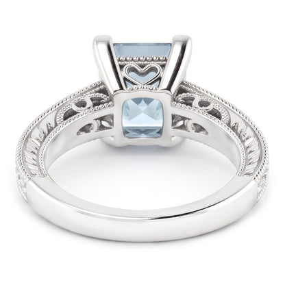 Princess Cut Aquamarine With Round Natural Earth Mined Diamonds 16 Ct Ring White Gold