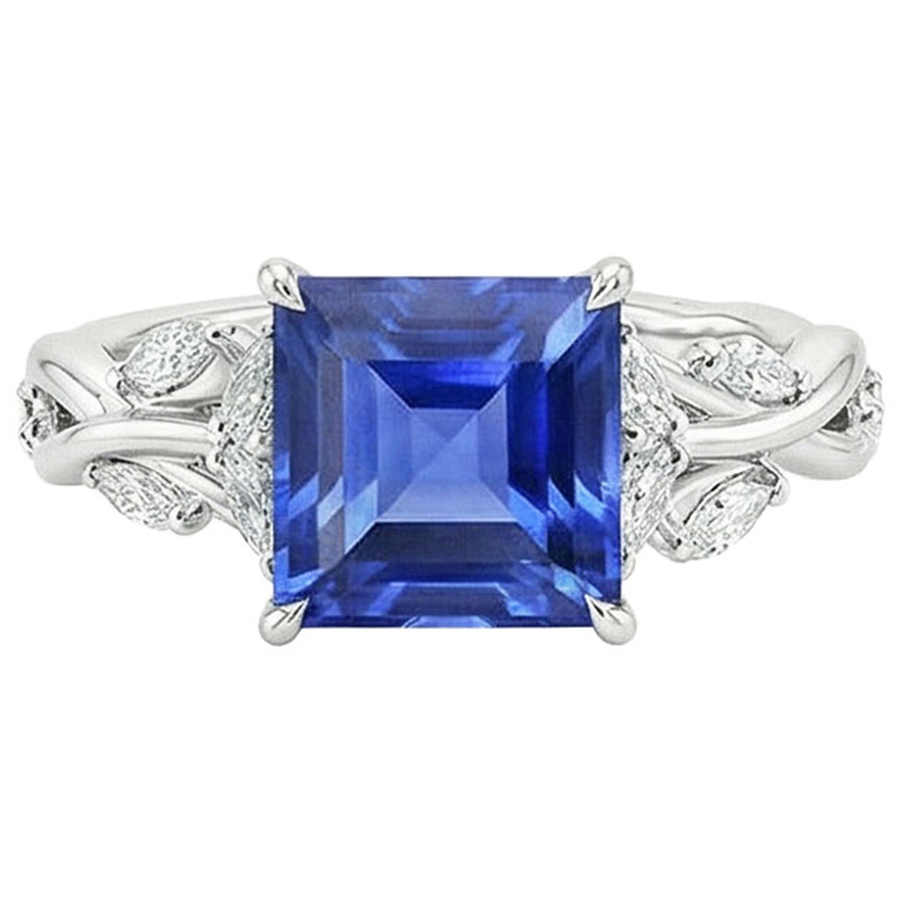 Princess Cut Blue Sapphire IGI CERTIFIED Diamond Ring 6.75 Carats Fancy Jewelry