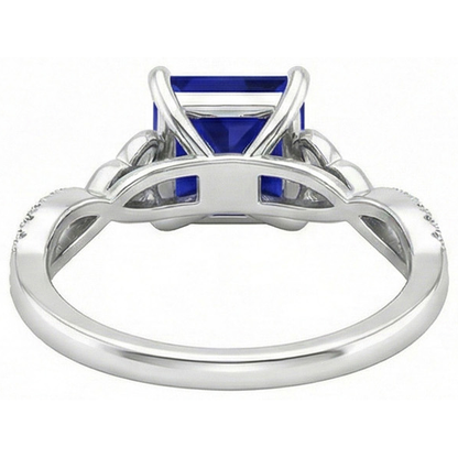 Princess Cut Blue Sapphire Natural Earth Mined Diamond Ring Gold Twisted Shank 4 Carats