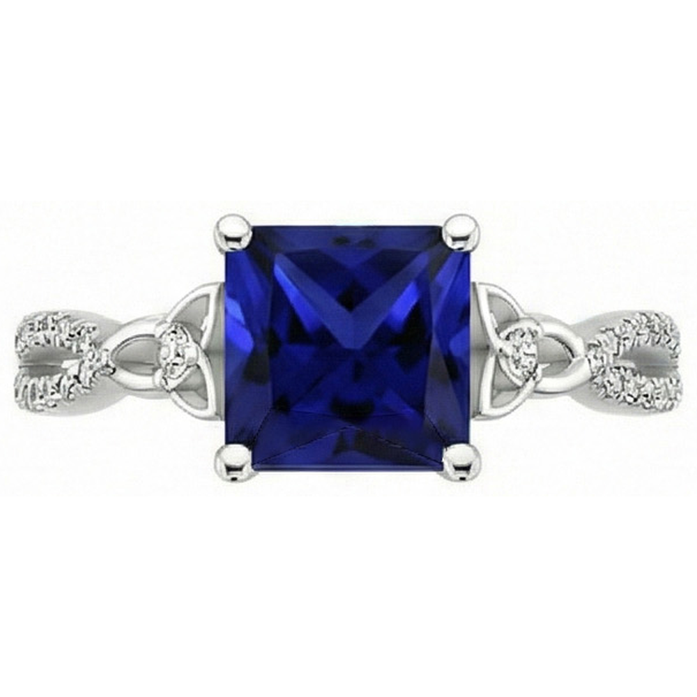 Princess Cut Blue Sapphire Natural Earth Mined Diamond Ring Gold Twisted Shank 4 Carats