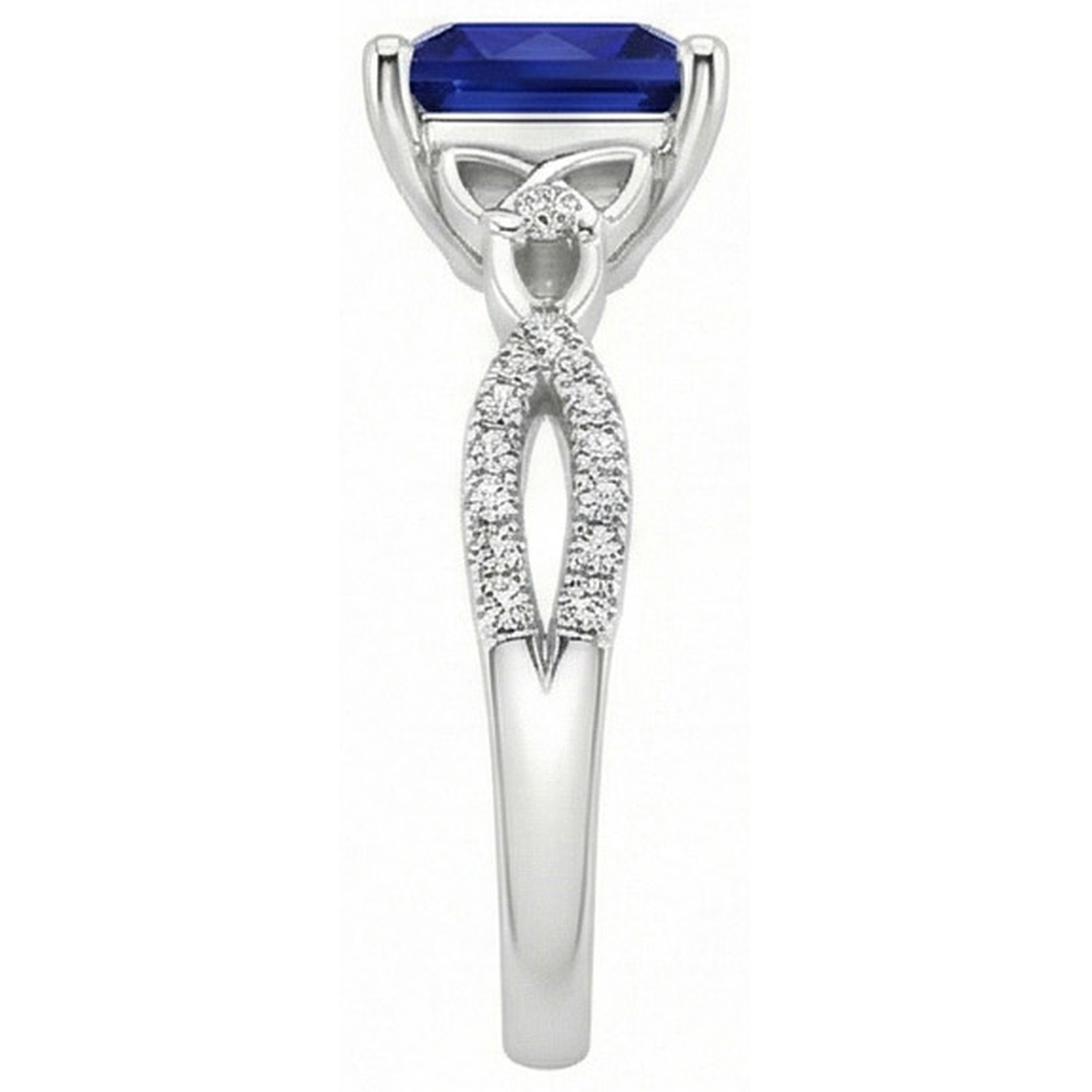 Princess Cut Blue Sapphire Natural Earth Mined Diamond Ring Gold Twisted Shank 4 Carats