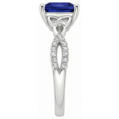 Princess Cut Blue Sapphire Natural Earth Mined Diamond Ring Gold Twisted Shank 4 Carats