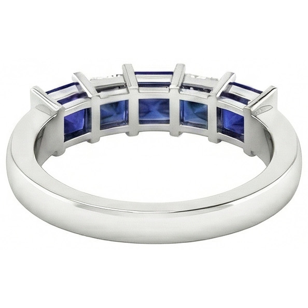 Princess Cut Ceylon Sapphire Natural Earth Mined Diamonds 5 Stone Ring 1.75 Ct