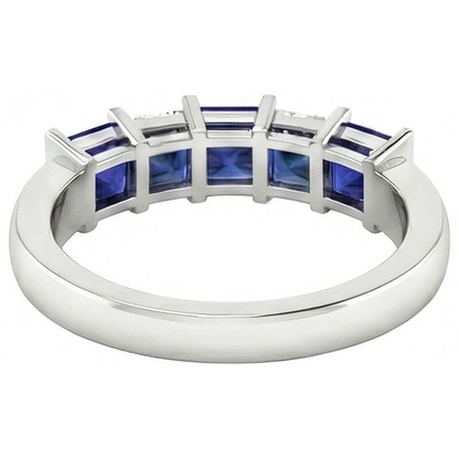 Princess Cut Ceylon Sapphire Natural Earth Mined Diamonds 5 Stone Ring 1.75 Ct