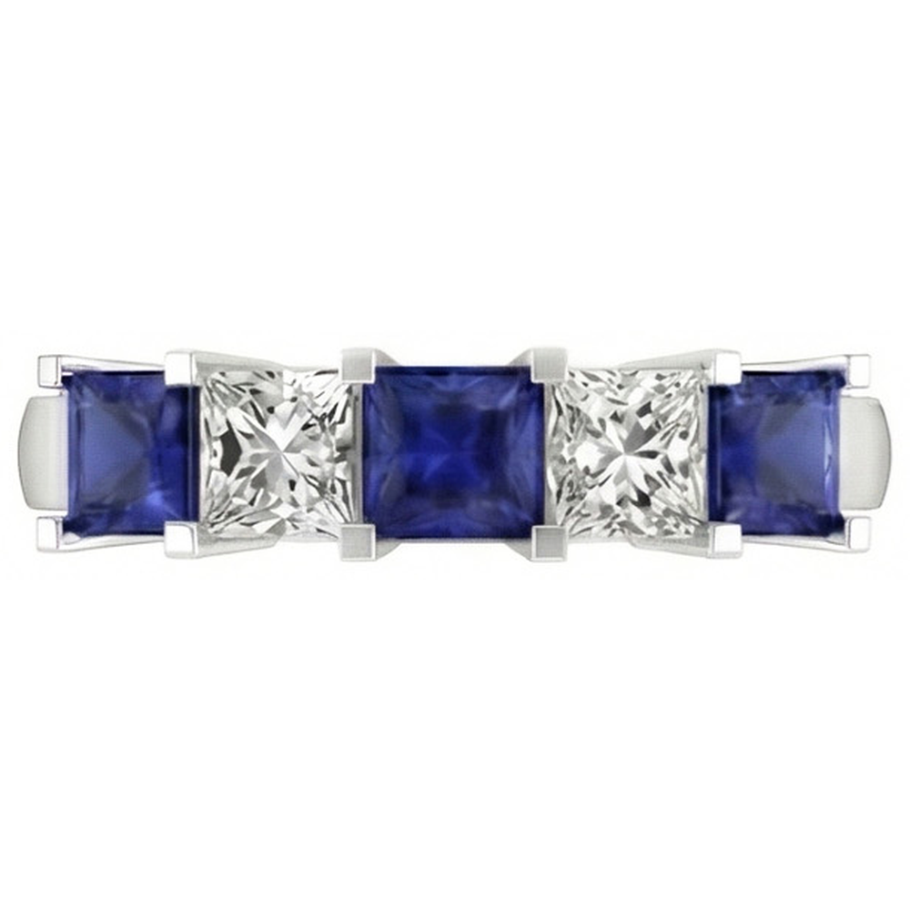 Princess Cut Ceylon Sapphire Natural Earth Mined Diamonds 5 Stone Ring 1.75 Ct