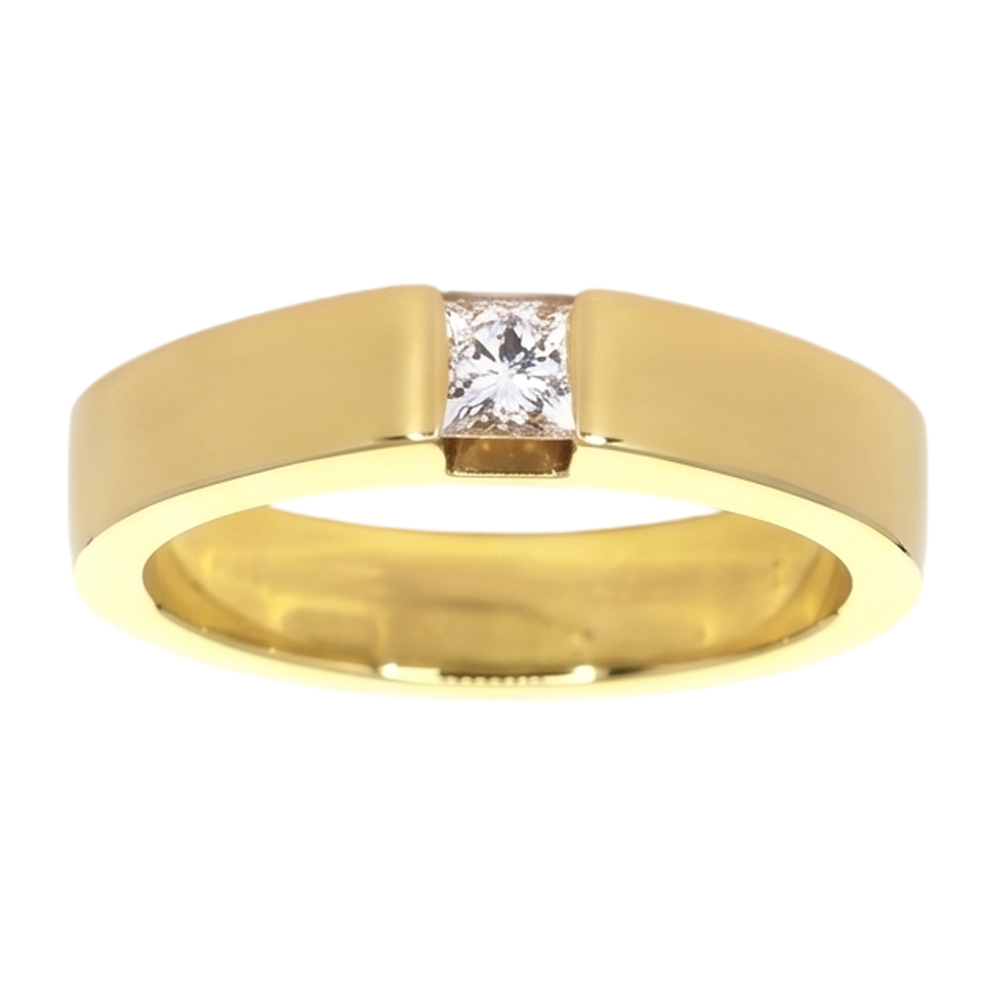 Princess Cut Diamond Tension Set Men's Ring 0.75 Carats Yellow Gold
