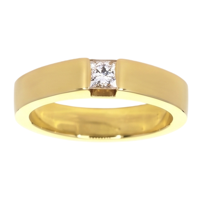 Princess Cut Diamond Tension Set Men's Ring 0.75 Carats Yellow Gold