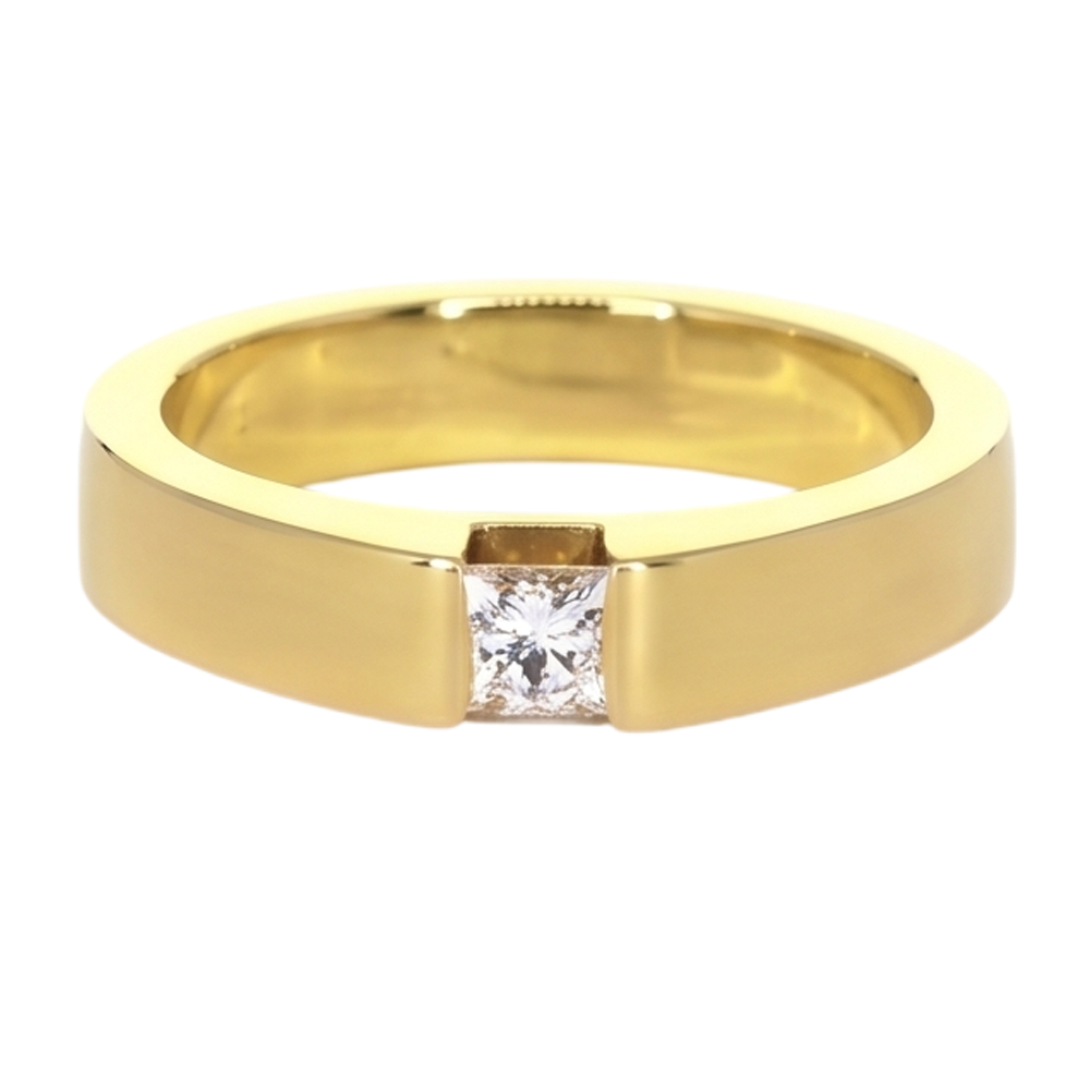 Princess Cut Diamond Tension Set Men's Ring 0.75 Carats Yellow Gold