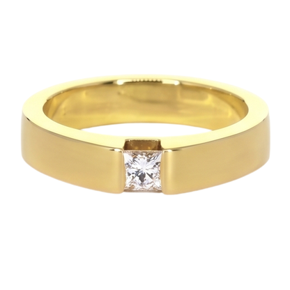 Princess Cut Diamond Tension Set Men's Ring 0.75 Carats Yellow Gold