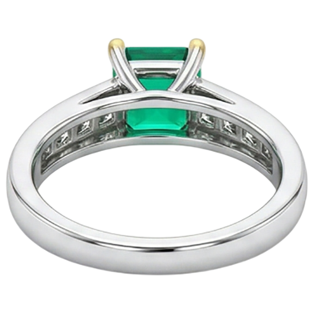 Natural Real ( Not Lab Grown ) Princess Cut Diamonds & Green Emerald GIA Ring 4 Ct Channel Set
