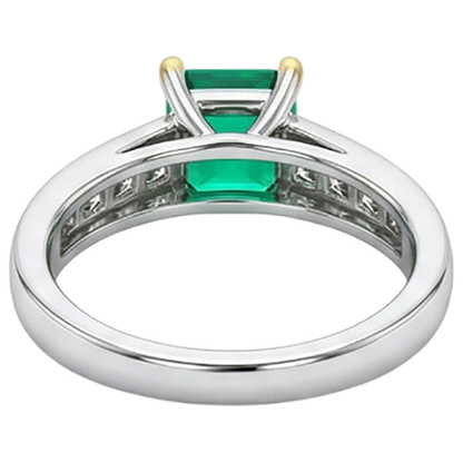 Natural Real ( Not Lab Grown ) Princess Cut Diamonds & Green Emerald GIA Ring 4 Ct Channel Set