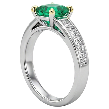 Natural Real ( Not Lab Grown ) Princess Cut Diamonds & Green Emerald GIA Ring 4 Ct Channel Set