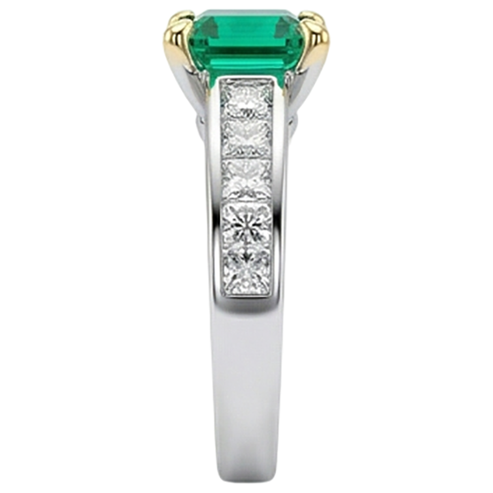 Natural Real ( Not Lab Grown ) Princess Cut Diamonds & Green Emerald GIA Ring 4 Ct Channel Set