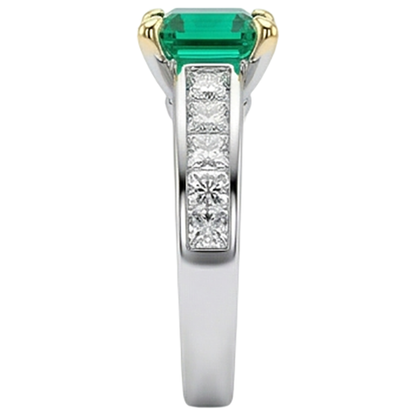 Natural Real ( Not Lab Grown ) Princess Cut Diamonds & Green Emerald GIA Ring 4 Ct Channel Set
