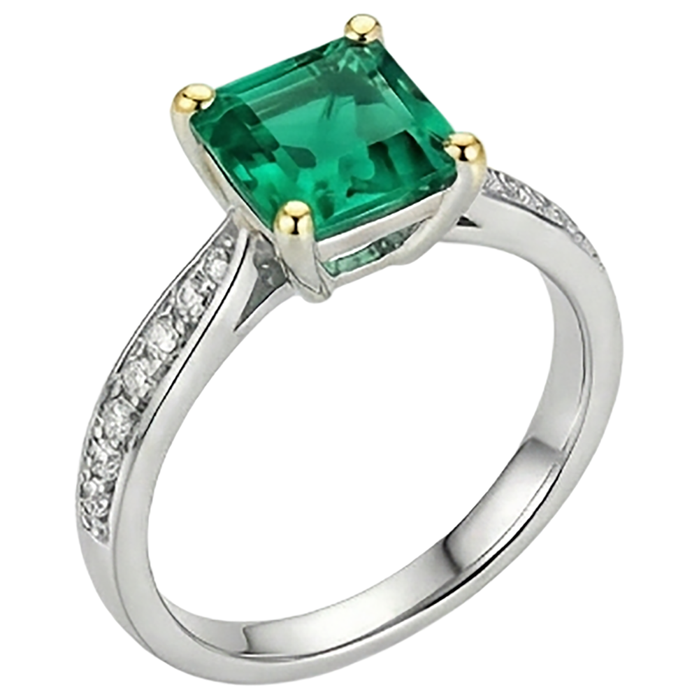 Natural Real ( Not Lab Grown ) Princess Cut Gemstone Ring Green Emerald GIA & Diamond Jewelry