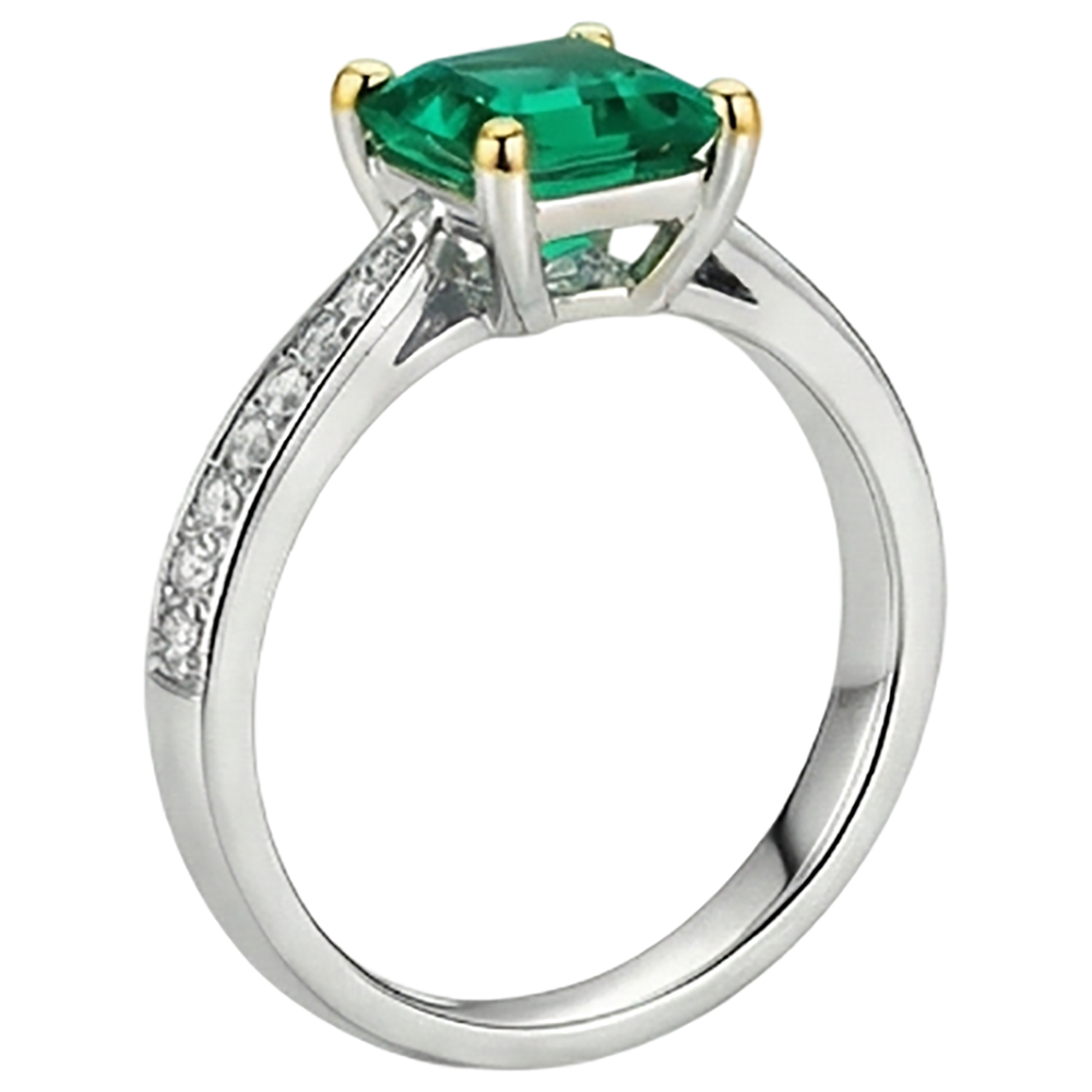 Natural Real ( Not Lab Grown ) Princess Cut Gemstone Ring Green Emerald GIA & Diamond Jewelry
