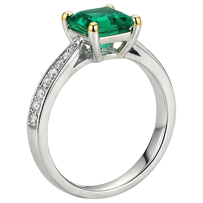 Natural Real ( Not Lab Grown ) Princess Cut Gemstone Ring Green Emerald GIA & Diamond Jewelry