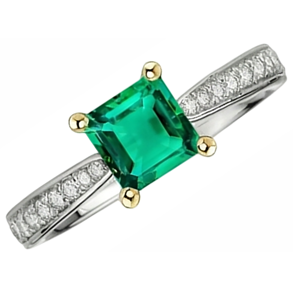 Natural Real ( Not Lab Grown ) Princess Cut Gemstone Ring Green Emerald GIA & Diamond Jewelry