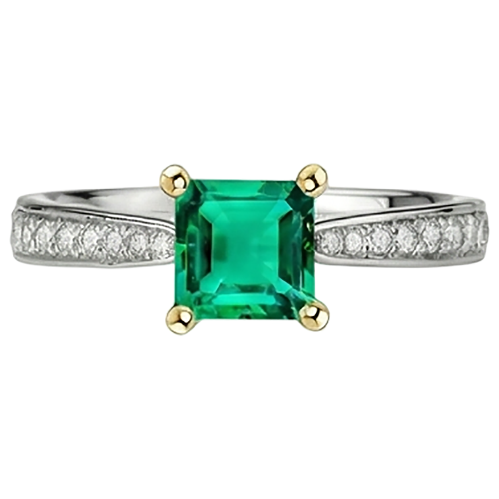 Natural Real ( Not Lab Grown ) Princess Cut Gemstone Ring Green Emerald GIA & Diamond Jewelry