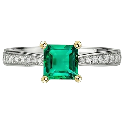 Natural Real ( Not Lab Grown ) Princess Cut Gemstone Ring Green Emerald GIA & Diamond Jewelry