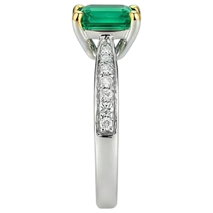 Natural Real ( Not Lab Grown ) Princess Cut Gemstone Ring Green Emerald GIA & Diamond Jewelry