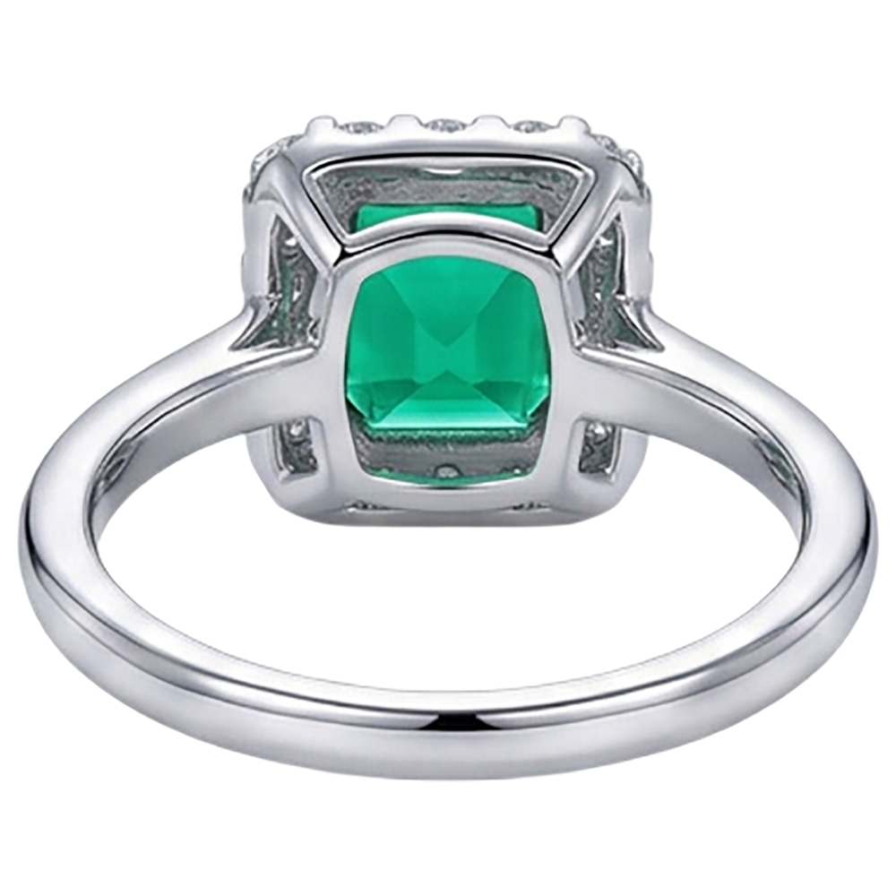 Natural Real ( Not Lab Grown ) Princess Cut Green Emerald GIA Ring Halo Diamonds
