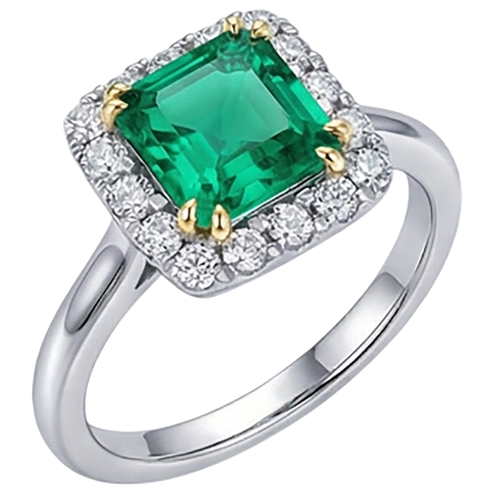 Natural Real ( Not Lab Grown ) Princess Cut Green Emerald GIA Ring Halo Diamonds