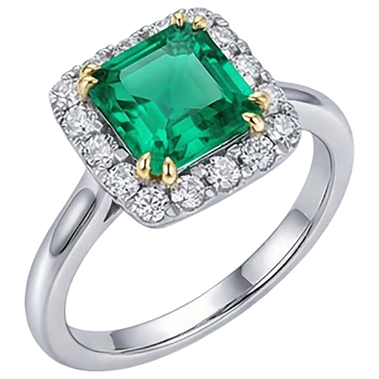 Natural Real ( Not Lab Grown ) Princess Cut Green Emerald GIA Ring Halo Diamonds