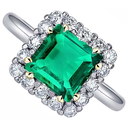 Natural Real ( Not Lab Grown ) Princess Cut Green Emerald GIA Ring Halo Diamonds