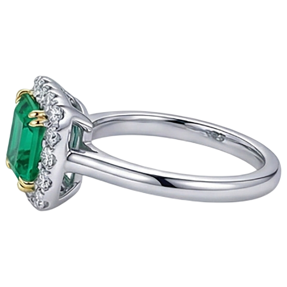 Natural Real ( Not Lab Grown ) Princess Cut Green Emerald GIA Ring Halo Diamonds