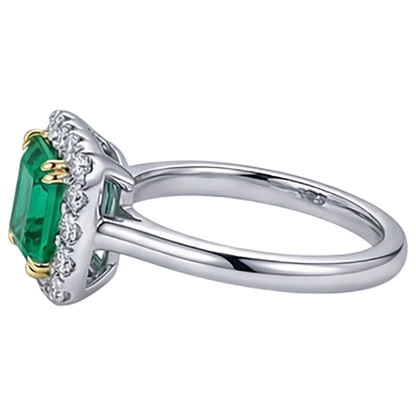 Natural Real ( Not Lab Grown ) Princess Cut Green Emerald GIA Ring Halo Diamonds