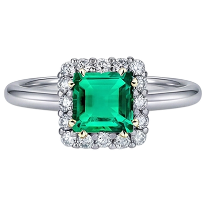 Natural Real ( Not Lab Grown ) Princess Cut Green Emerald GIA Ring Halo Diamonds