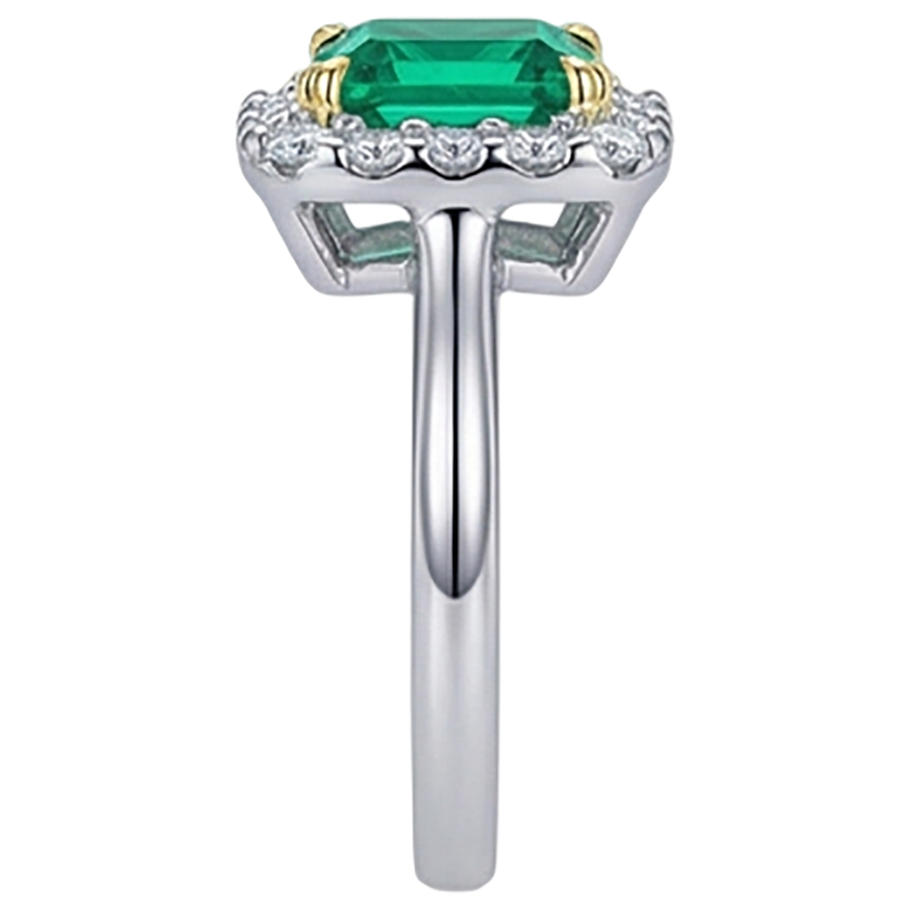 Natural Real ( Not Lab Grown ) Princess Cut Green Emerald GIA Ring Halo Diamonds