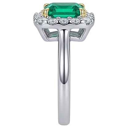 Natural Real ( Not Lab Grown ) Princess Cut Green Emerald GIA Ring Halo Diamonds