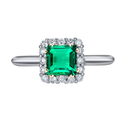 Natural Real ( Not Lab Grown ) Princess Cut Green Emerald GIA Ring Halo Diamonds