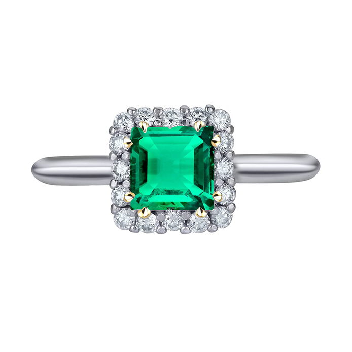 Princess Cut Green Emerald Ring Halo Diamonds