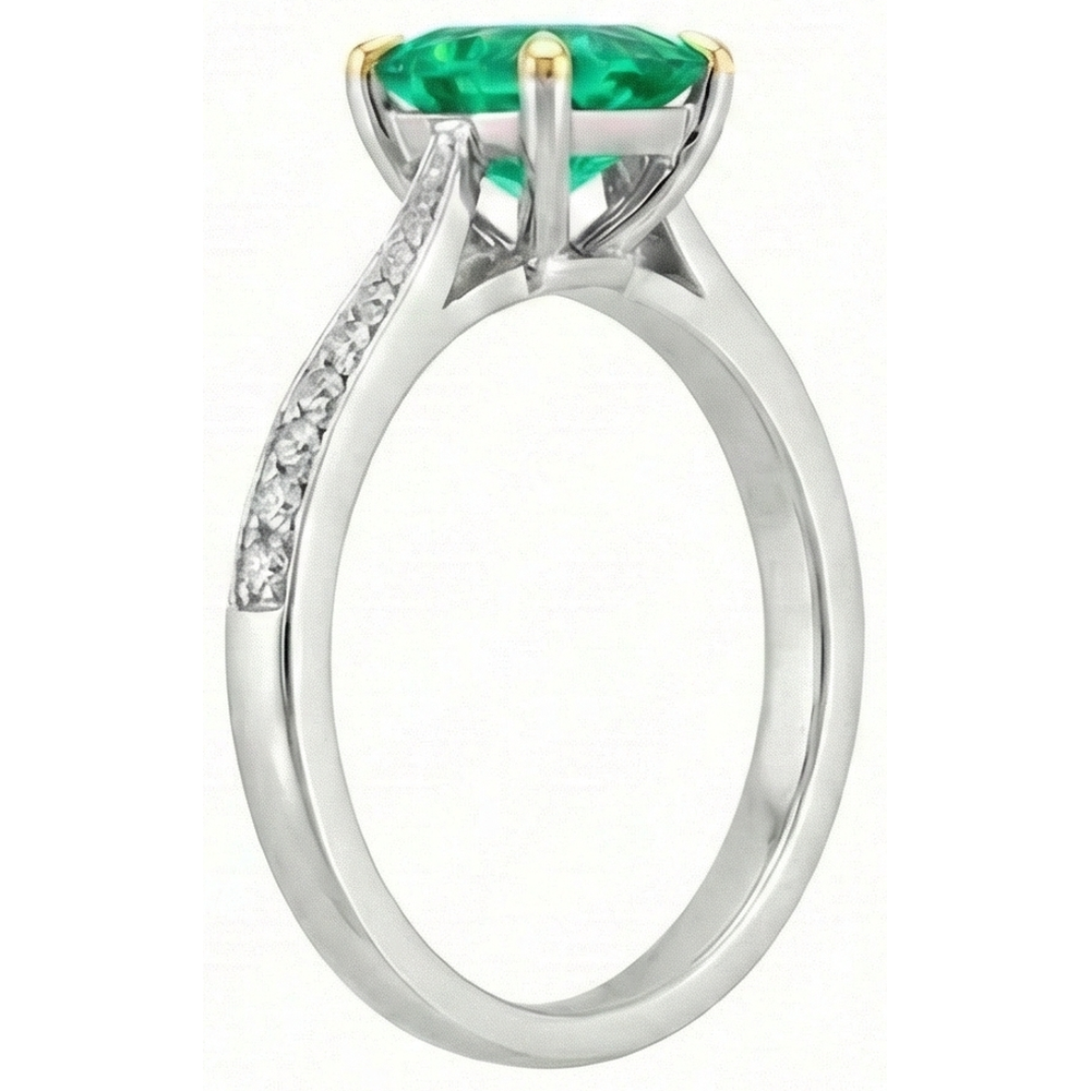 Natural Real ( Not Lab Grown ) Princess Cut Green Emerald GIA Ring Round Diamonds