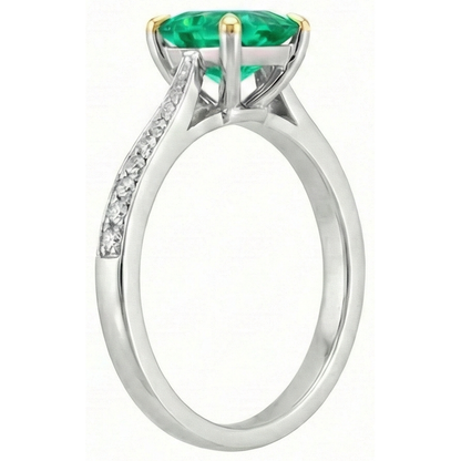 Natural Real ( Not Lab Grown ) Princess Cut Green Emerald GIA Ring Round Diamonds