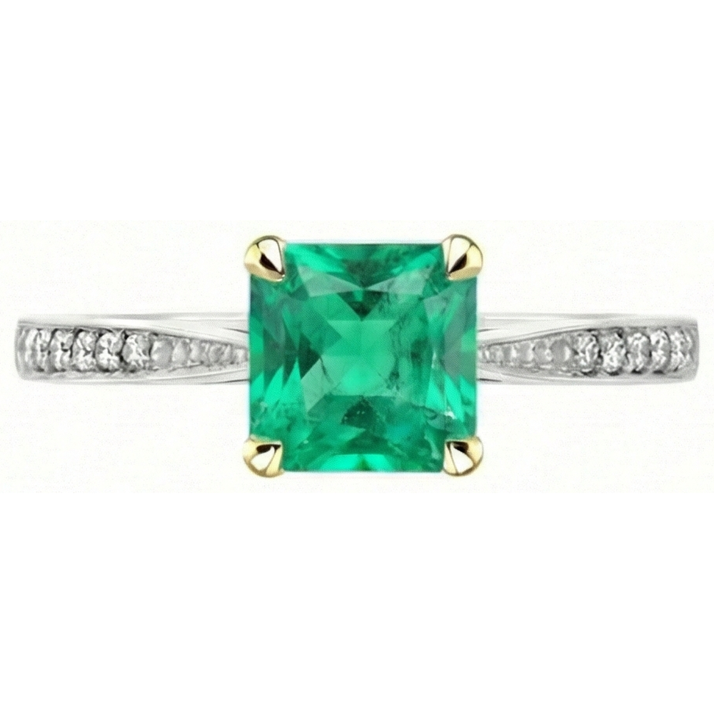 Natural Real ( Not Lab Grown ) Princess Cut Green Emerald GIA Ring Round Diamonds