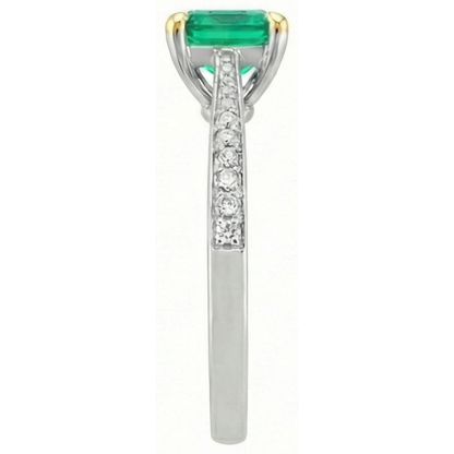 Natural Real ( Not Lab Grown ) Princess Cut Green Emerald GIA Ring Round Diamonds