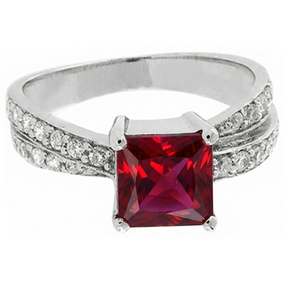 Princess Cut Red Ruby With Natural Earth Mined Diamonds 4.10 Ct. Ring White Gold 14K